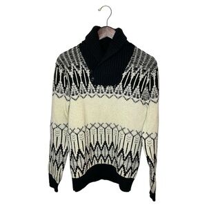 Gap Shawl Collar Lambswool Jumper Black White Size Medium